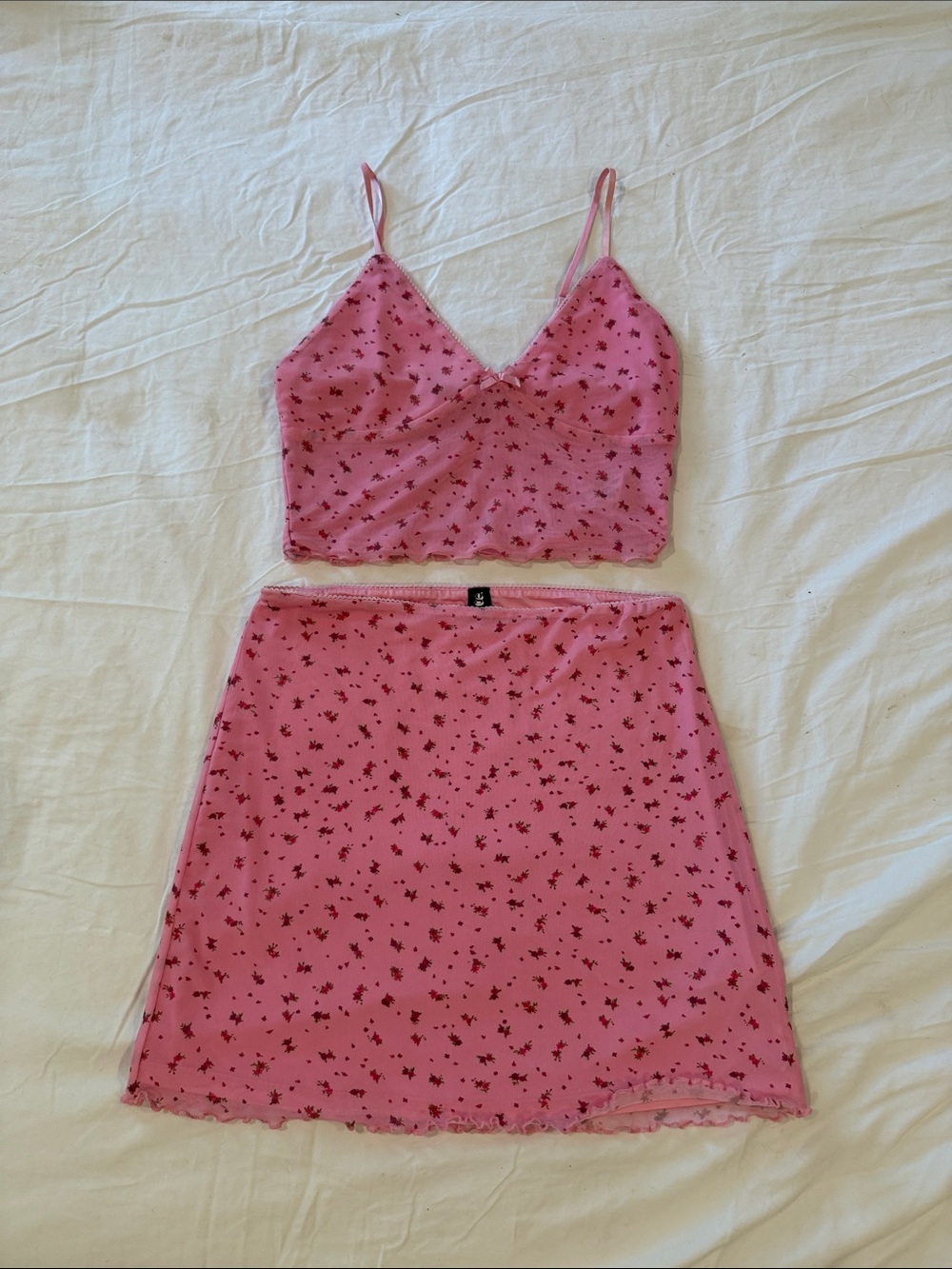 Garage Pink Floral Mesh A-Line Skirt